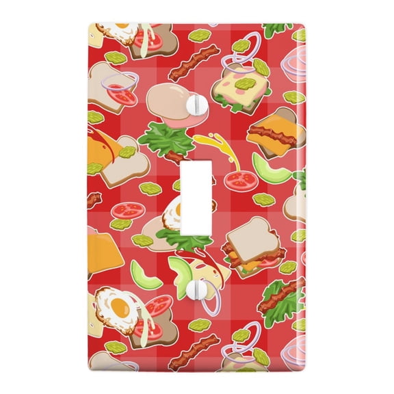 Messy Sandwich Pattern Bread Cheese Bacon Lettuce Egg Food Plastic Wall Decor Toggle Light Switch Plate Cover