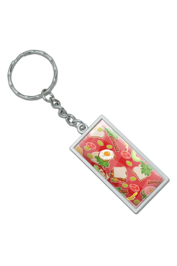 Messy Sandwich Pattern Bread Cheese Bacon Lettuce Egg Food Rectangle Keychain in Chrome Plated Metal