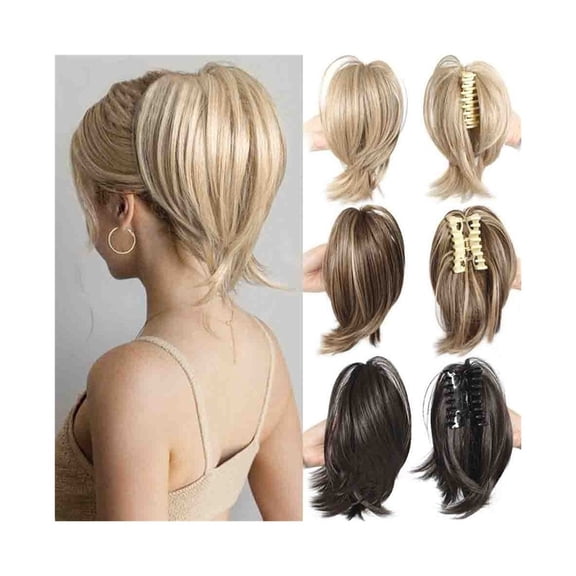 Messy Straight Hair Bun Hairpiece Synthetic Straight Pony Tail Short Claw Clip Ponytail Extensions for Women