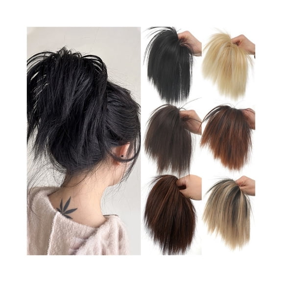 Messy Straight Hair Bun Synthetic Chignon Donut Updo Hairpieces Elastic Band Short Ponytail Extension