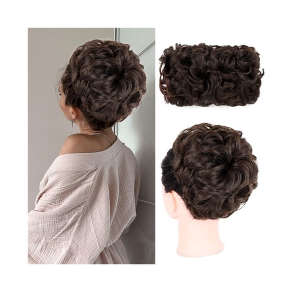 Messy Wavy Bun Hair Piece Synthetic Elastic Drawstring Ponytail Clip in Hairpiece For Black Women