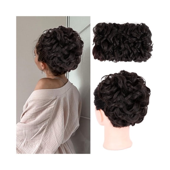 Messy Wavy Bun Hair Piece Synthetic Elastic Drawstring Ponytail Clip in Hairpiece For Black Women