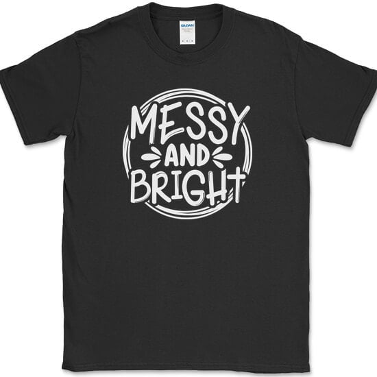 Messy and Bright T-Shirt Funny Christmas Holiday Family Text Tee - Black, 2XL