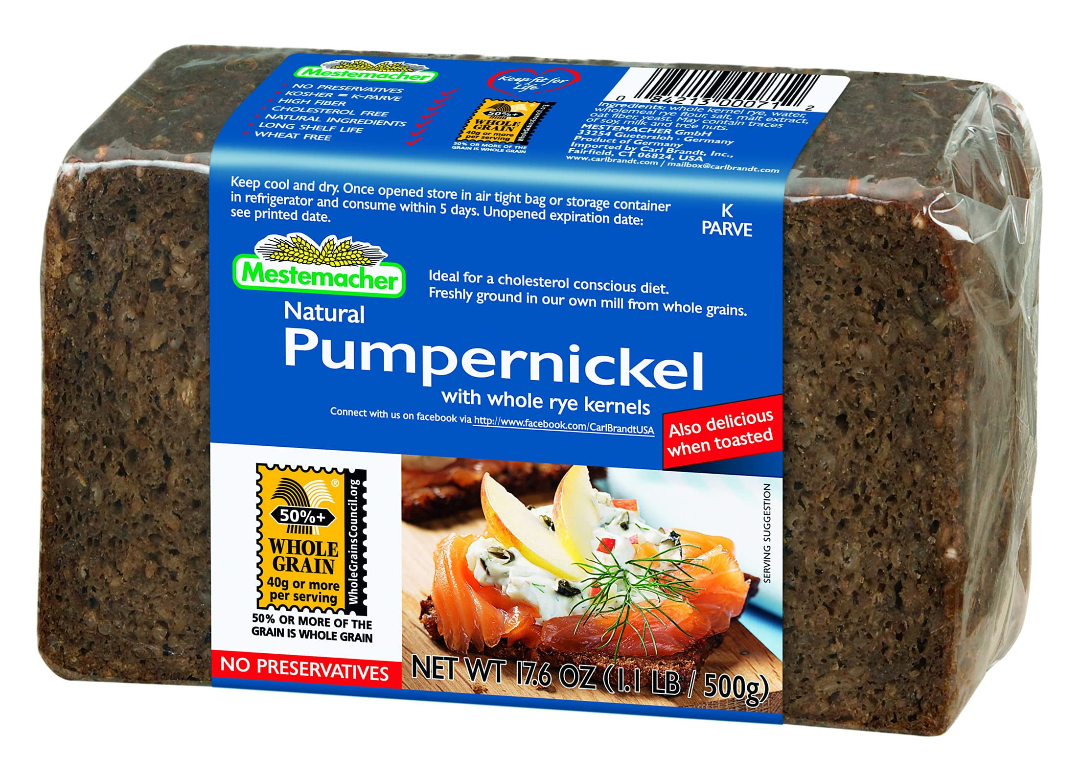 Mestemacher Bread, Pumpernickel, 17.6 Ounce Packages, Pack of 12