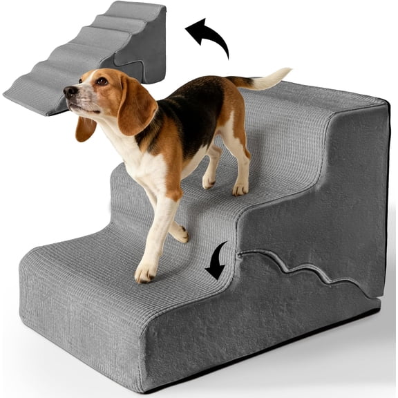 Mestuel Dog Stairs for Small Dogs Cats, Small Pet Stairs Steps, Foam 3-Tier Pet Stairs Steps for Couch Sofa, Dog Ramp Ladder Indoor with Nonslip Bottom &Washable Cover, Beige