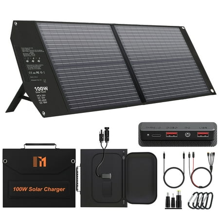 Mesuvida 100W Portable Solar Panel for Power Station Generator Foldable Solar Charger 24V MC4 DC USB-A USB-C Output Fast Charging for iPhone, Tablets, Outdoor Camping Travel, Off The Grid Living