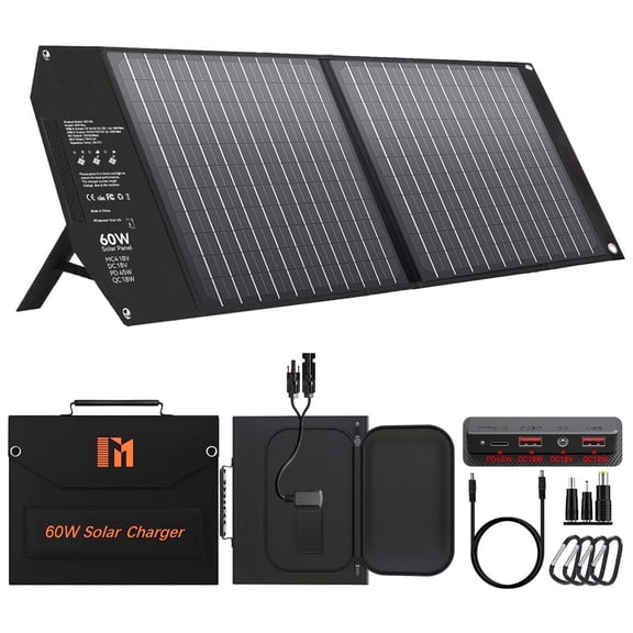 Mesuvida 60W Portable Foldable Solar Panels Chargers 18V DC MC4 Outputs for Camping Backpacking Fast Charging for Power Station Cell Phone Power Bank