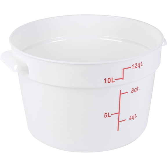 Met Lux 12 Quart Food Storage Containers, 10 White Storage Containers - Lids Sold Separately, Red Volume Markers, Dishwashable Containers, Side Handles, For Storing Foods
