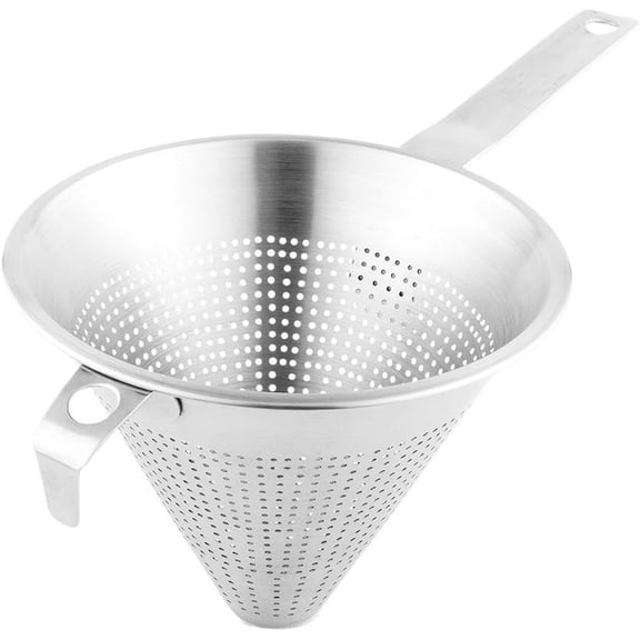 -Met Lux 14.75 Inch x 6 Inch x 7 Inch Cone Strainer, 1 With Hook Steel Strainer - Cone-Shaped, Ergonomic, Stainless Steel China Cap Strainer, For Straining Seeds, Beans, Sauces And More