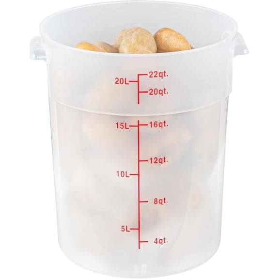 Met Lux 22 Quart Food Storage Containers, 10 Translucent Storage Containers - Lids Sold Separately, Red Volume Markers, Dishwashable Containers, Side Handles, For Storing Foods