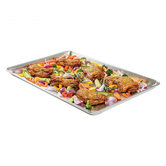 Restaurantware Full Size Baking Sheet Pack of 1 Heavy Duty 26 x 18 x 1 Inch Aluminum Oven Tray, Commercial Bakery Pan, Warp-Resistant Silver Tray, Rimmed Edges, Ideal For Baking Or Roasting