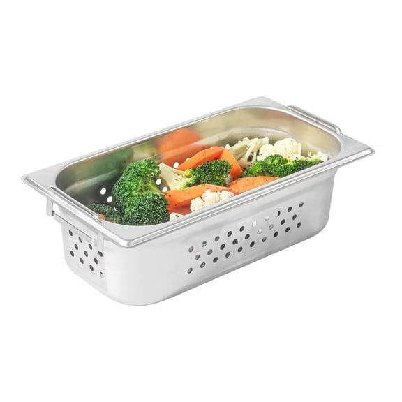 Restaurantware-One Third (1/3rd) Perforated Steam Table Pan - 2.5" Deep - Collapsible Handles - Anti Jam - Commercial Grade Stainless Steel - 1ct Box - Met Lux