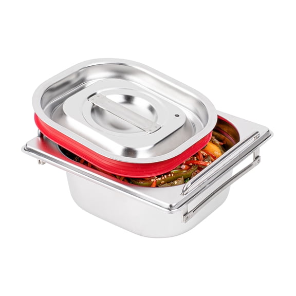 Restaurantware-LID ONLY: Met Lux One Sixth Steam Table Pan Lid, 1 Travel Hotel Pan Lid - Built-In Leakproof Silicone Seal, Stainless Steel Steam Table Pan Lid, Pan Sold Seperately