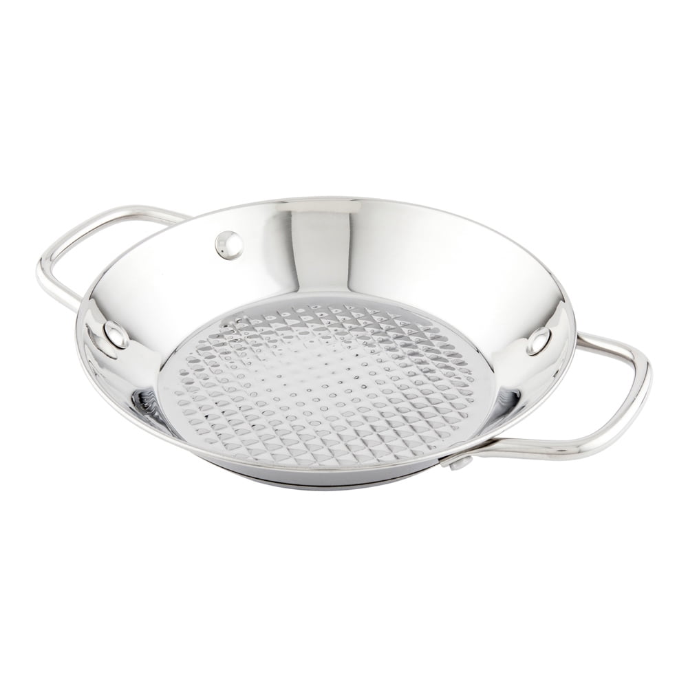 13.5 inch Spanish Paella Pan, 1 Induction Ready Paella Pan - Heavy-Duty, Riveted Handles, Silver Stainless Steel Spanish Pan, Dishwasher-Safe, Paella