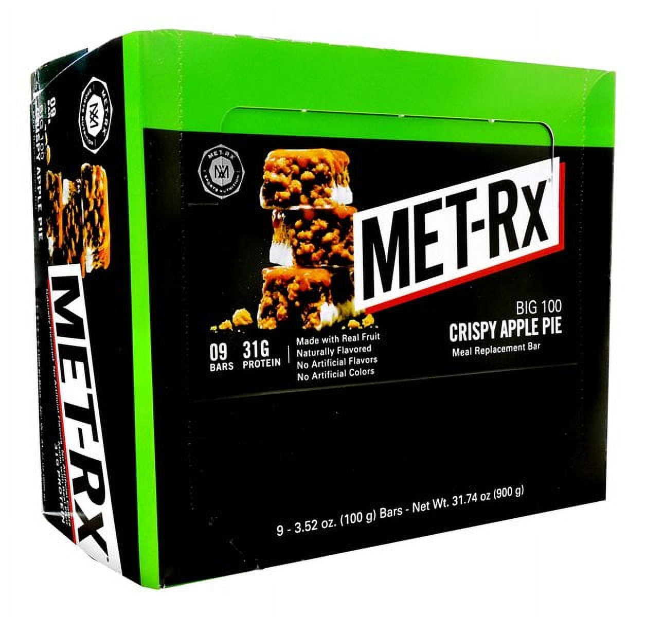 Met-Rx Big100, Bar - Colossal Crispy Apple Pie, Count 9 (3.52 oz ) - Nutrition Bar With Protein / Grab Varieties & Flavors
