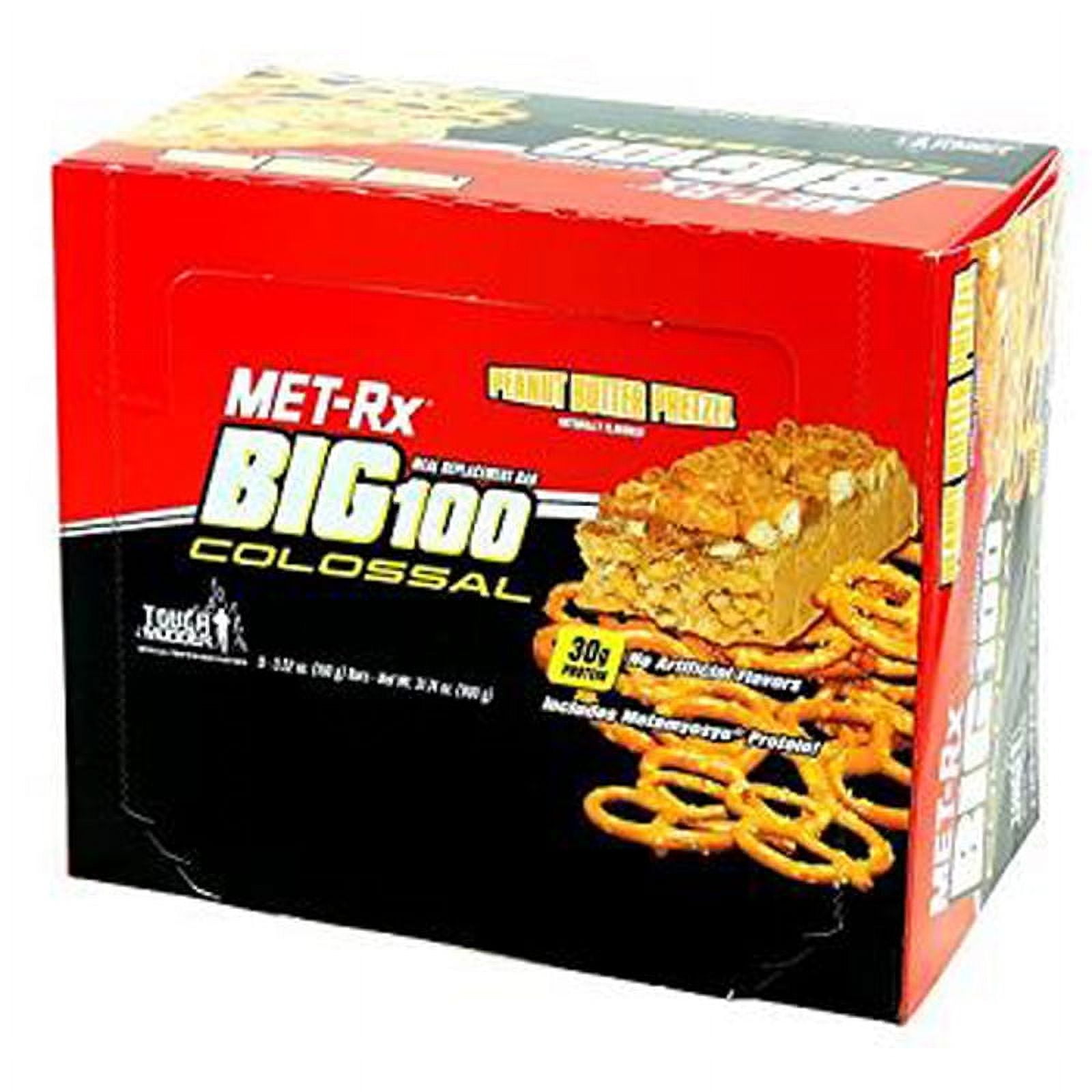 Met-Rx Big100, Bar - Colossal Peanut Butter Pretzel, Count 9 (3.52 oz) - Nutrition Bar With Protein / Grab Varieties & Flavors