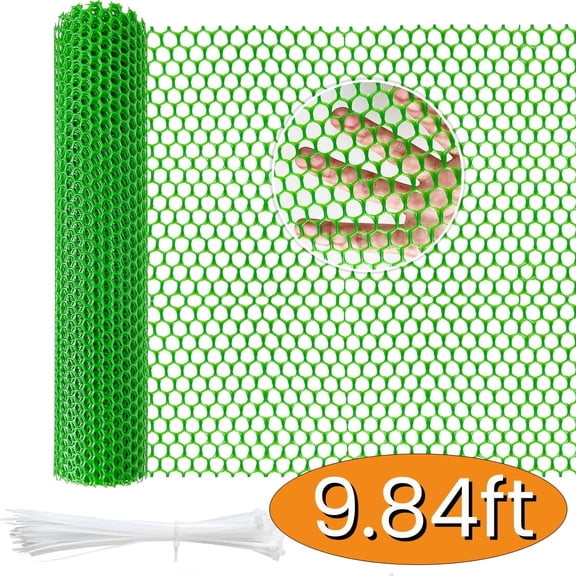 Chicken Wire Fencing Plastic Mesh Wire Roll for Poultry Dogs Rabbit Durable Versatile Gardening Netting 30 Zip Ties 15.7 X 9.84ft Green