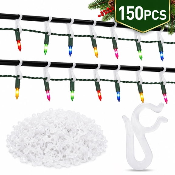 Christmas Light Clips Hooks Gutter Light Hooks Plastic for String Lights Holiday Outdoor Hanging Lights White 150 Pcs