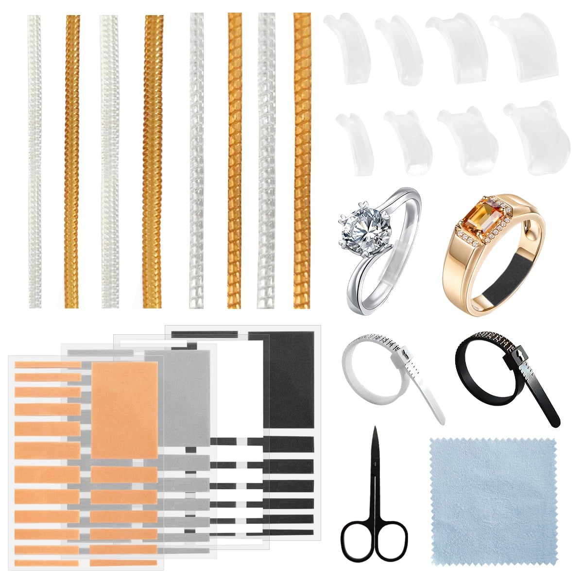 METMETALRT Ring Sizer Adjuster for Loose Rings Multiple Size with Measuring Tool Polishing Cloth Scissors for Men and Women Loose Ring