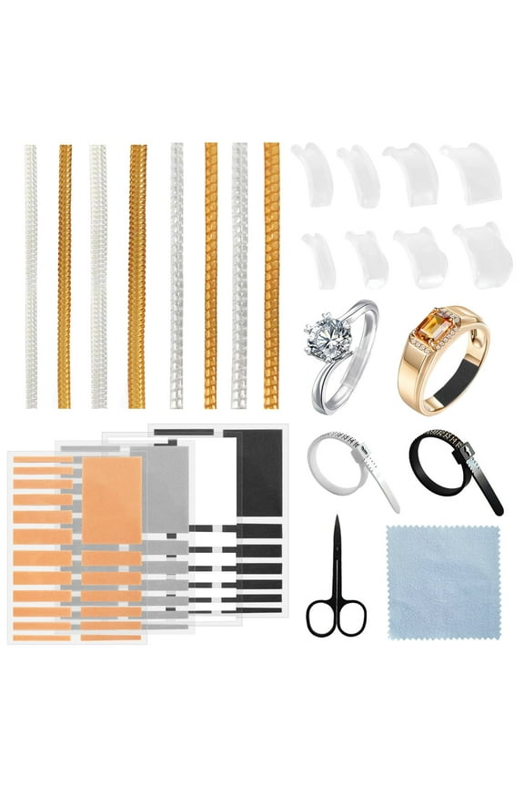 Ring Sizer Adjuster for Loose Rings Multiple Size with Measuring Tool Polishing Cloth Scissors for Men and Women Loose Ring