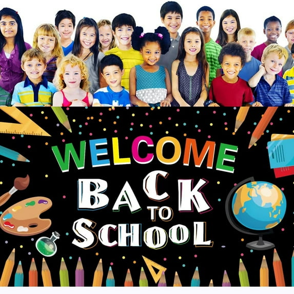 MetMetalrt Welcome Back to School Party Banner, Fabric Black, 44"x71"