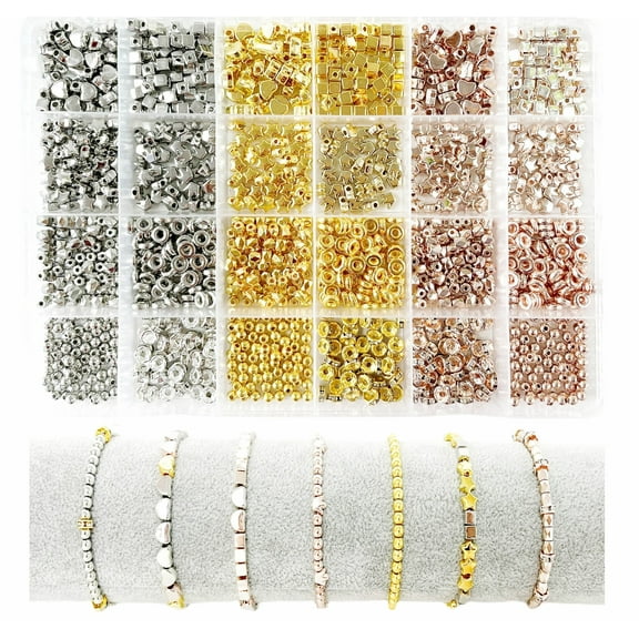 Gold Beads for Jewelry Making Spacer Beads for Bracelets for Adults Kids Crafts Gifts for Birthday Christmas Easter Halloween Gold Rose Gold Silver 1740Pcs