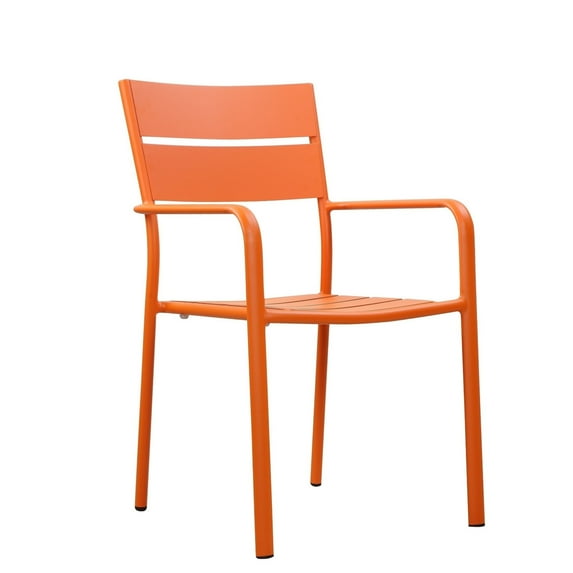 Benjara Meta 22 Inch 6 Piece Dining Chair Set, Orange Aluminum Frame, Stackable