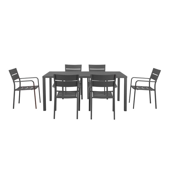 Benjara Meta 22 Inch 6 Piece Dining Chair Set, White Aluminum Frame, Stackable