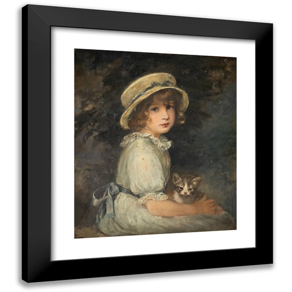 Meta Plückebaum 20x23 Black Modern Framed Museum Art Print Titled - Girl with Cat