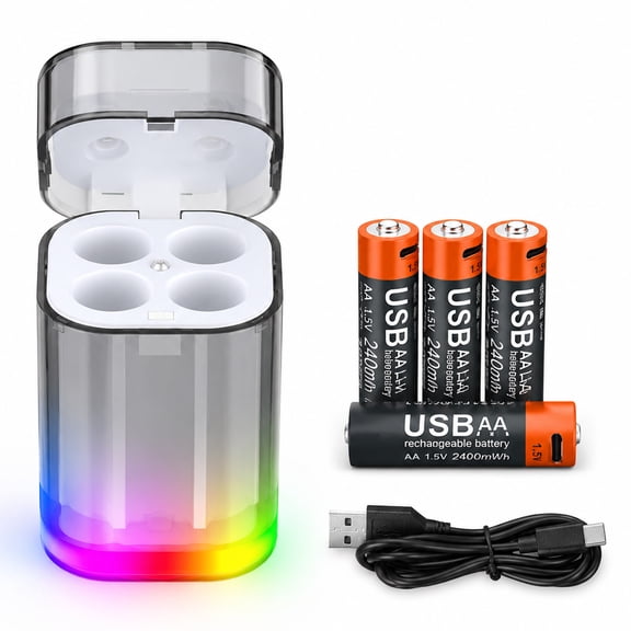 For Meta Quest 2/3/3S Controller Accessories Rechargeable Battery Pack with Charger, 4 Pack 1.5V 2400mAh Long-Lasting Battery with Charging Storage Box for VR&XboX Controller Accessories(White)