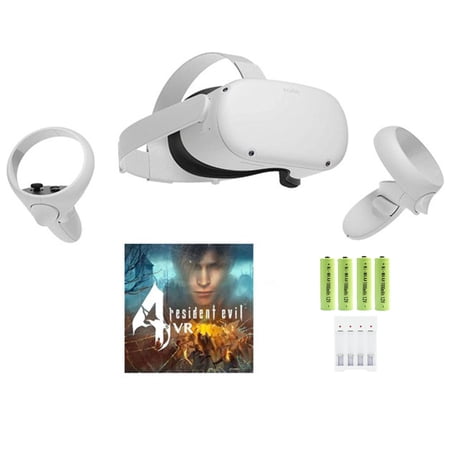 Meta Quest 2 (Oculus) Advanced All-In-One Virtual Reality Headset 128 GB with Resident Evil 4, Touch Controllers, w/4 AA Rechargeable Batteries and Charger Accessories Set