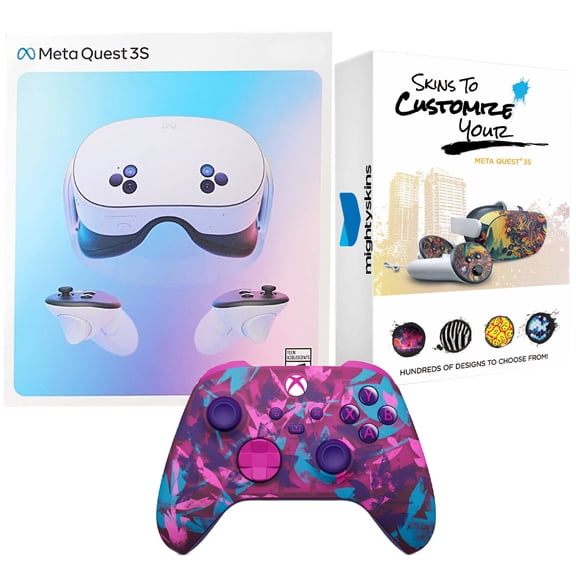 Meta Quest 3S 128GB Virtual Reality VR Headset with Heart Breaker Xbox Controller and MightySkins Custom Skin Code Bundle