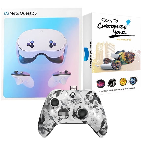 Meta Quest 3S 128GB Virtual Reality VR Headset with Storm Breaker Xbox Controller and MightySkins Custom Skin Code Bundle