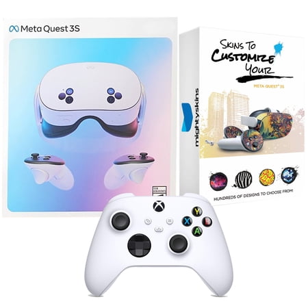 Meta Quest 3S 128GB Virtual Reality VR Headset with White Xbox Controller and MightySkins Custom Skin Code Bundle