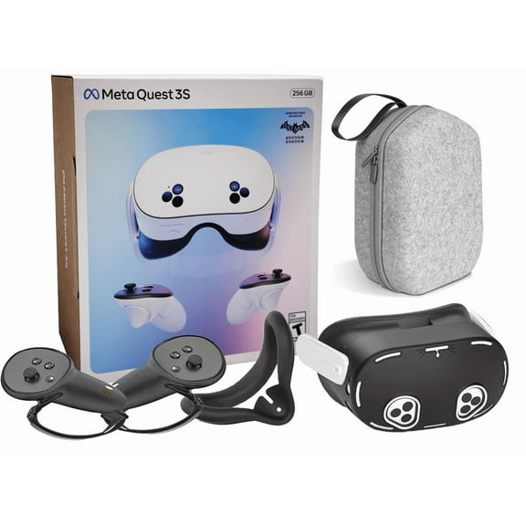 Meta Quest 3S 256GB All-In-One VR Headset for 2025-2026 Essential Holiday Bundle, Touch Controllers, 120Hz Display, 3D Audio, Face & Lens Covers,Controller Grips, Case+Protective covers