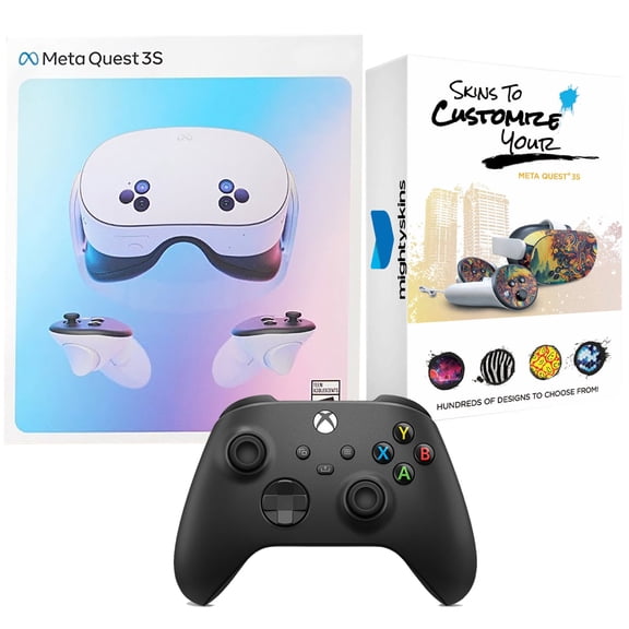 Meta Quest 3S 256GB Virtual Reality VR Headset with Black Xbox Controller and MightySkins Custom Skin Code Bundle