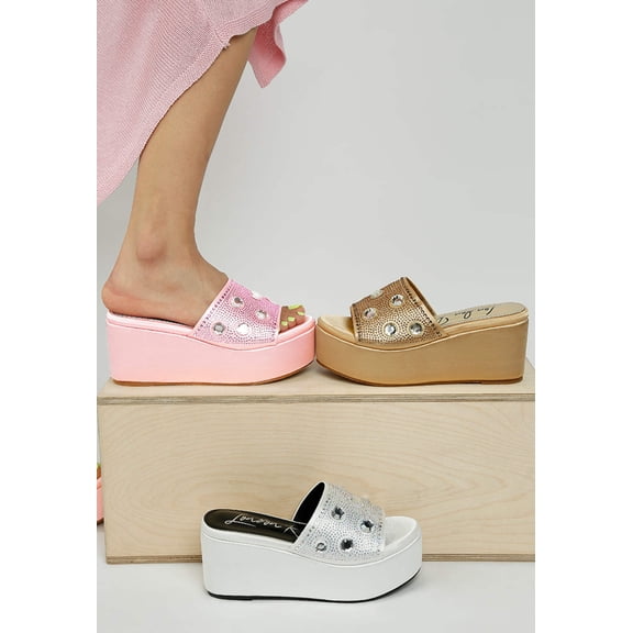 Meta charts Diamante Rhinestone Flatform Sandals