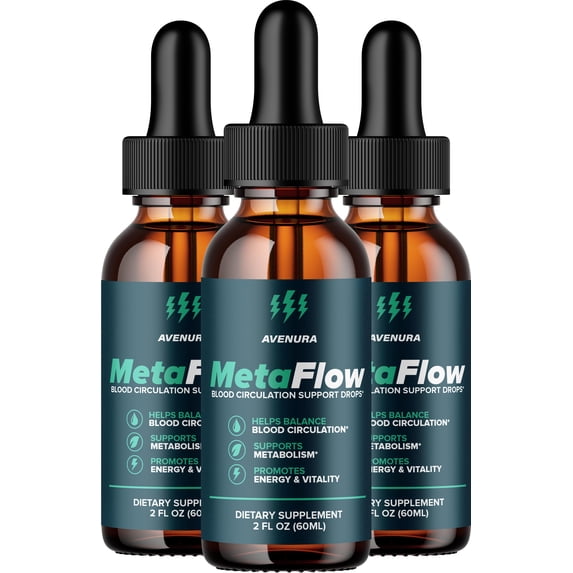 MetaFlow Liquid Drops – Meta Flow Drops Advanced Formula Natural Blend Healthy Organic Support, 3 Pack, 3 Month Supply