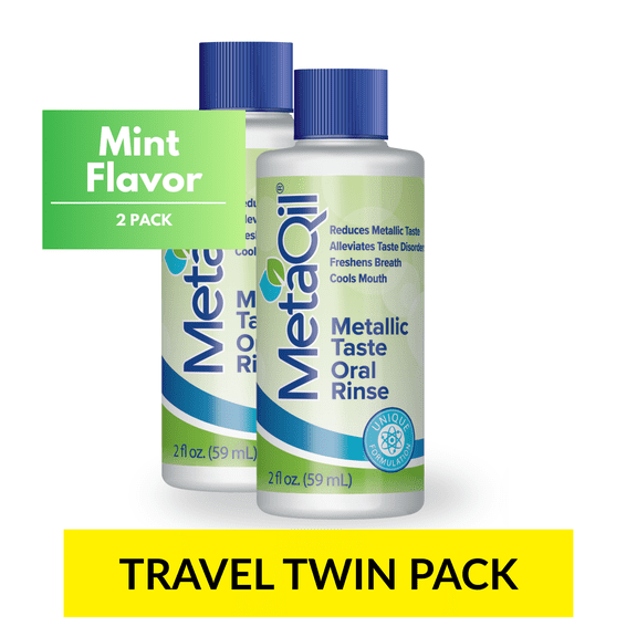 MetaQil Oral Rinse Mouthwash - Relieve Metallic & Altered Taste, Light Mint Flavor, Twin pack, Two 2 fl oz