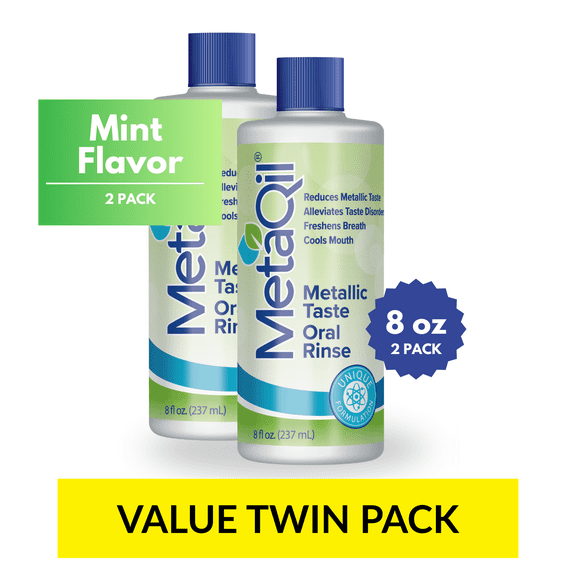 MetaQil Oral Rinse Mouthwash - Relieve Metallic & Altered Taste, Light Mint Flavor, Twin pack, Two 8 fl oz