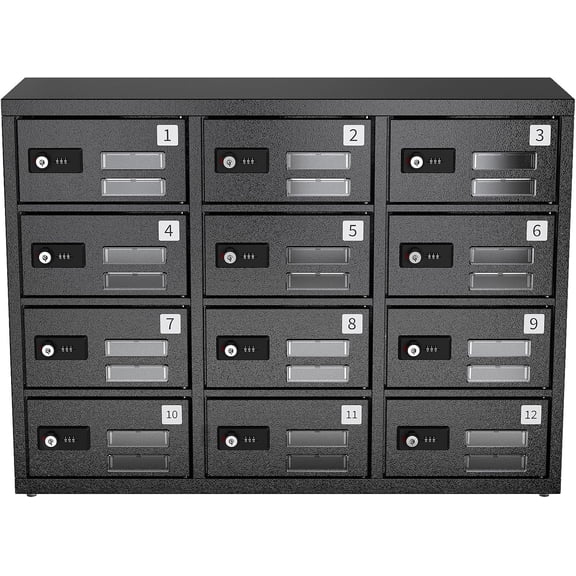 MetaTeel 12-Slot Cell Phone Locker with Charger, Metal Storage Cabinet for Classroom