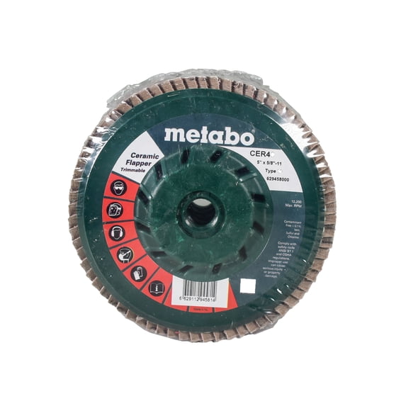 Metabo 629458000 5" 40-Grit 5/8-11 inch Red Ceramic Flapper Flap Disc - 5 Pack