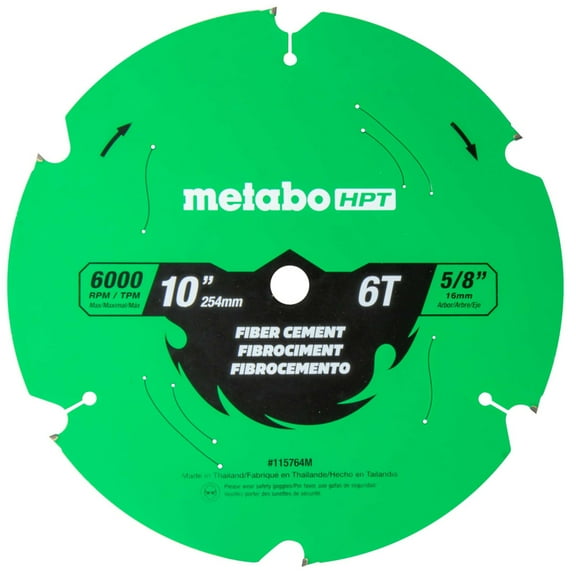 Metabo HPT 10-Inch Fiber Cement Blade, 6-Tooth, Industrial High Performance Tungsten Carbide, PTFE Coating, Laser-Cut Expansion Slots, 115764M