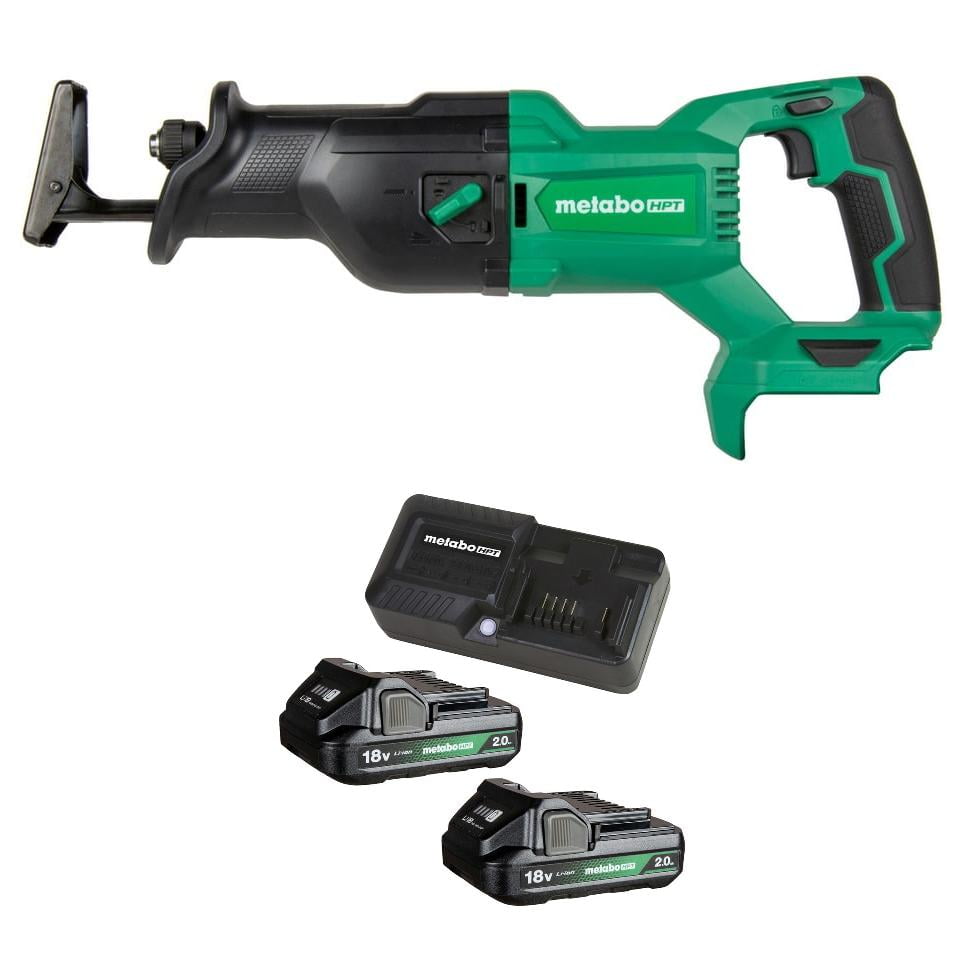 Metabo HPT 18V MultiVolt Cordless Reciprocating Saw with 18V 2 Ah Lithium- Ion Batteries with Charger Kit