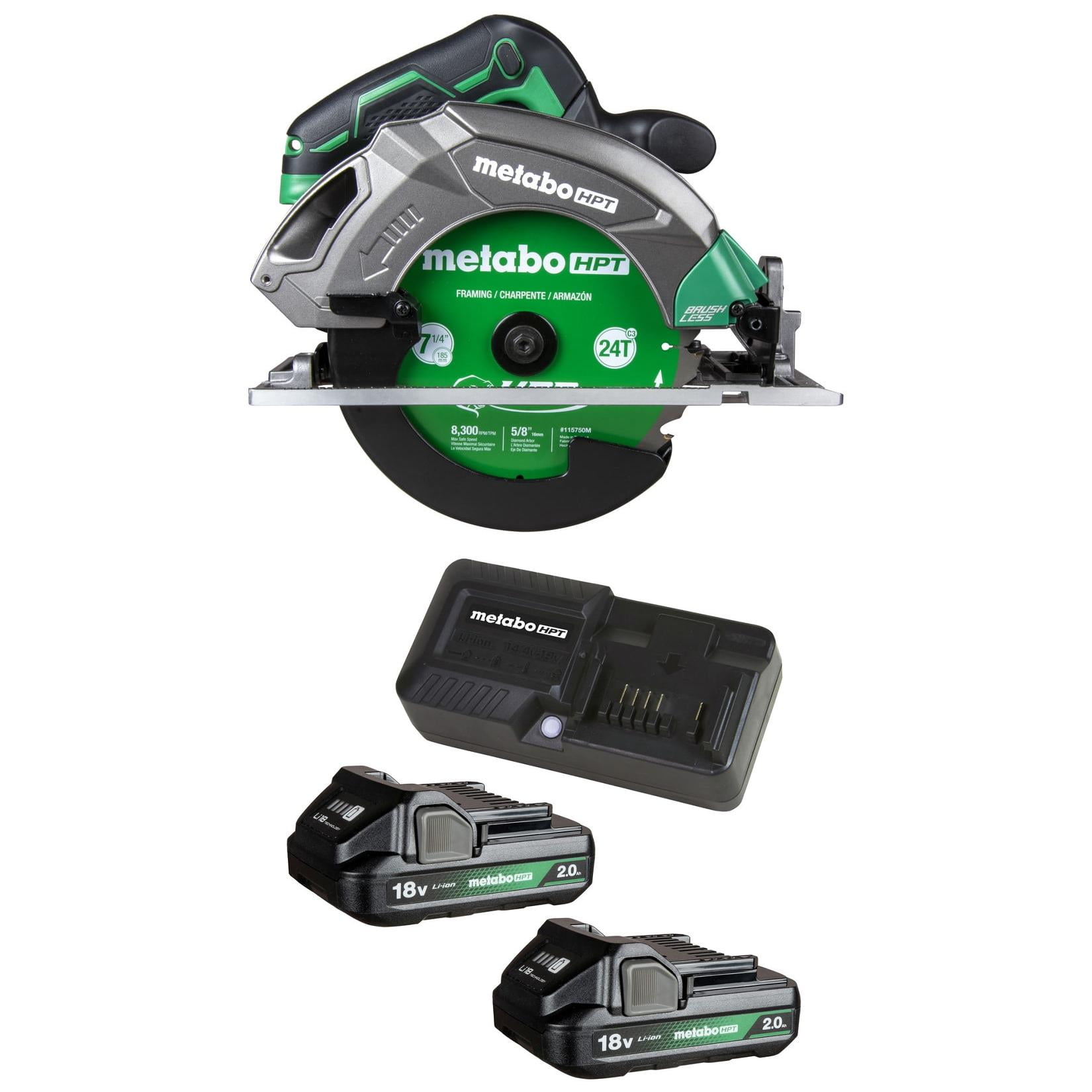 Metabo HPT 18v MultiVolt 7-1/4 Inch Corldess Circular Saw with 18V 2Ah Lithium Batteries with Charger Kit