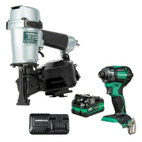 Metabo HPT KNV45AB2M Pneumatic Roofing Nailer and 18V Impact Driver Pro Bundle Kit (5 Ah)
