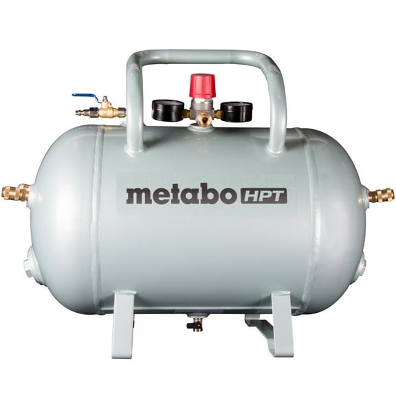 Metabo HPT Reserve Air Tank, High Capacity 10 Gallon Air Tank, ASME Certified, 5 Quick Connect Couplers, Industrial Pressure Gauges, Angled Steel Legs for Stability, UA3810AB