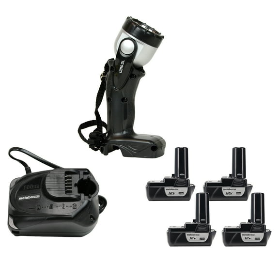 Metabo HPT UB10DL 12V Flashlight w/ (1) UC10SL2 12V Battery Charger and (4) BCL1015S 12V Li-ion Batteries