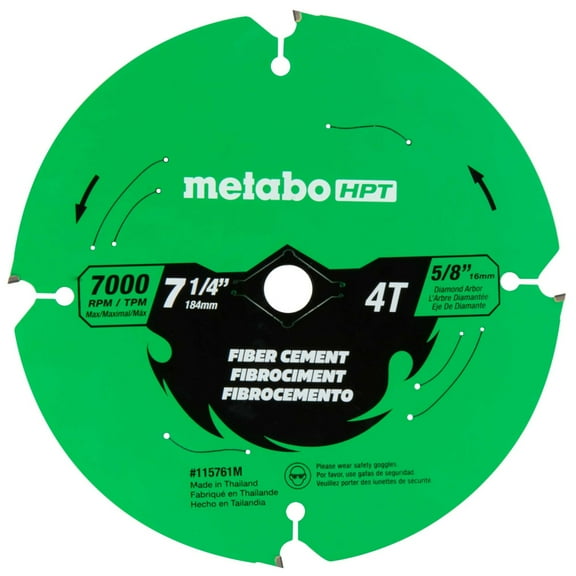 Metabo HPT Circular Saw Fiber Cement Blade, 7-1/4-Inch, 4-Tooth, Industrial High Performance Tungsten Carbide, PTFE Coating, Laser-Cut Expansion Slots, 115761M