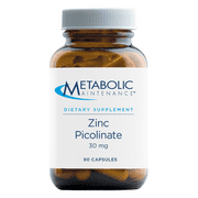 Metabolic Maintenance Zinc Picolinate - Gluten Free Ascorbic Acid & Ascorbyl Palmitate Vitamin C for Immune Support - Contains 30 Mg of Zinc Per Serving 90 Capsules